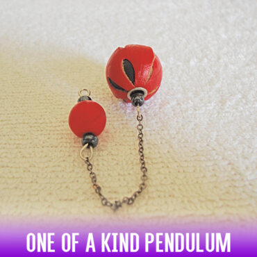 Red Leather-bound Round Ball Pendulum with an antique chain and a Red Crackeled Howlite Stone Handle