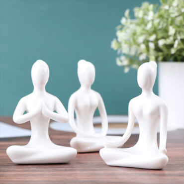 Set of 3 White Ceramic Yoga Statues