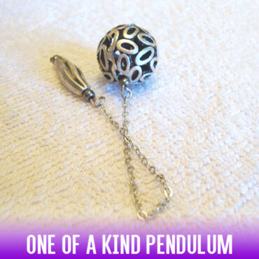 A one-of-a-kind retro-style dowsing pendulum made with silver alloy round hollow metallic bead, a rod bead handle on a silver chain.