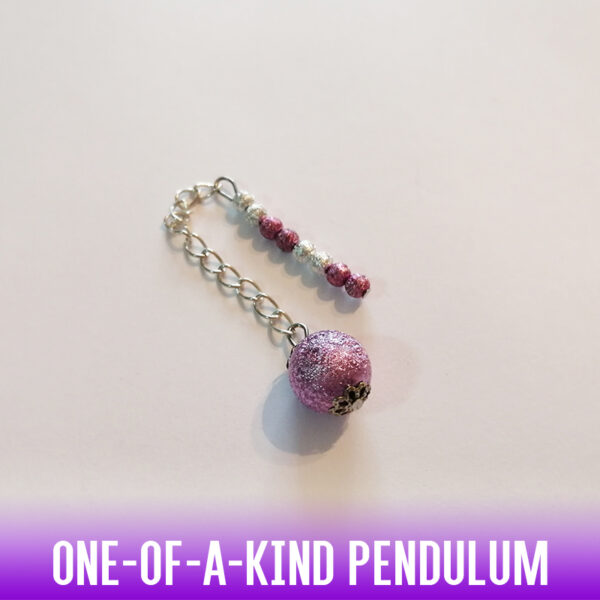 A truly fun and lightweight dowsing pendulum made with an iridescent frosted acrylic bead on a silver chain with a handle of small beads